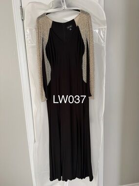 Xscape Black Gown with Gold Beaded Long Sleeves
